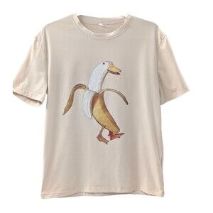 Banana Duck Yellow Beige Short Sleeve Graphic Soft Funny T-Shirt Size Small